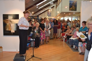 Mary McCallum launching the anthology at the Rona Gallery